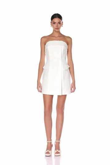 Minivestido de noche blanco sin tirantes con lentejuelas